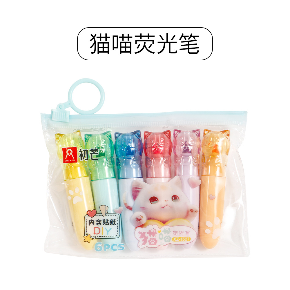 Cat Paw Highlight Pen Set Mini Fluorescent Handbook Pen Set 6 colores pen creativo