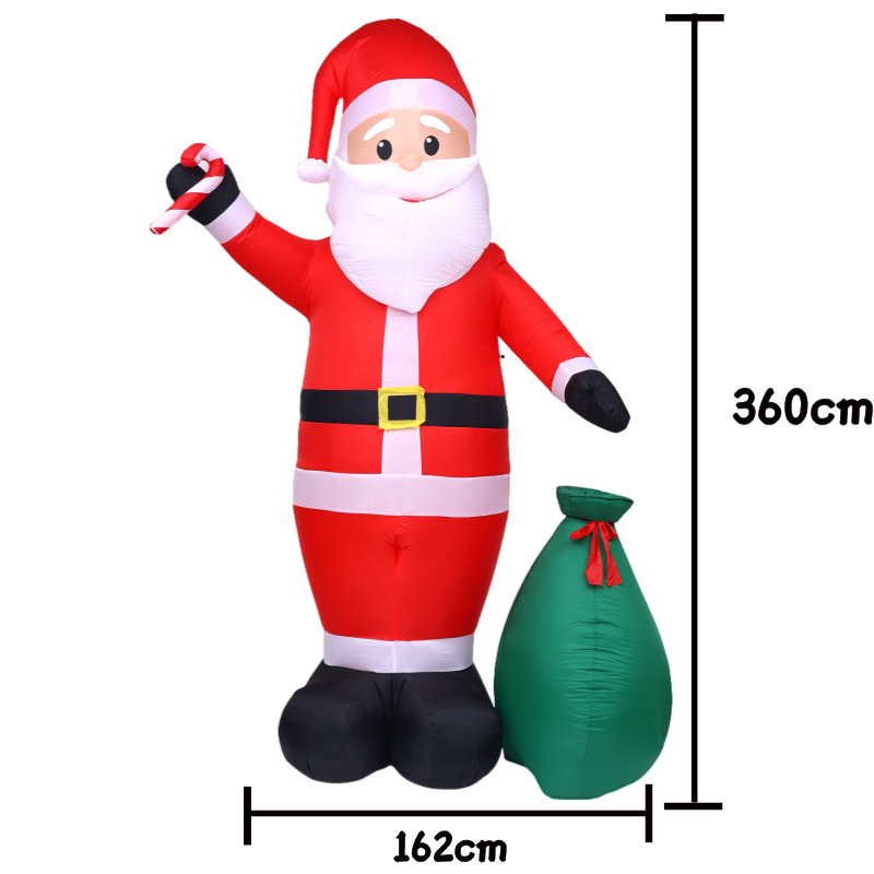 Nuevos productos transfronterizos Navidad infláble decoración 3.6m iluminante con bolsas de regalo Santa decoraciones de patio