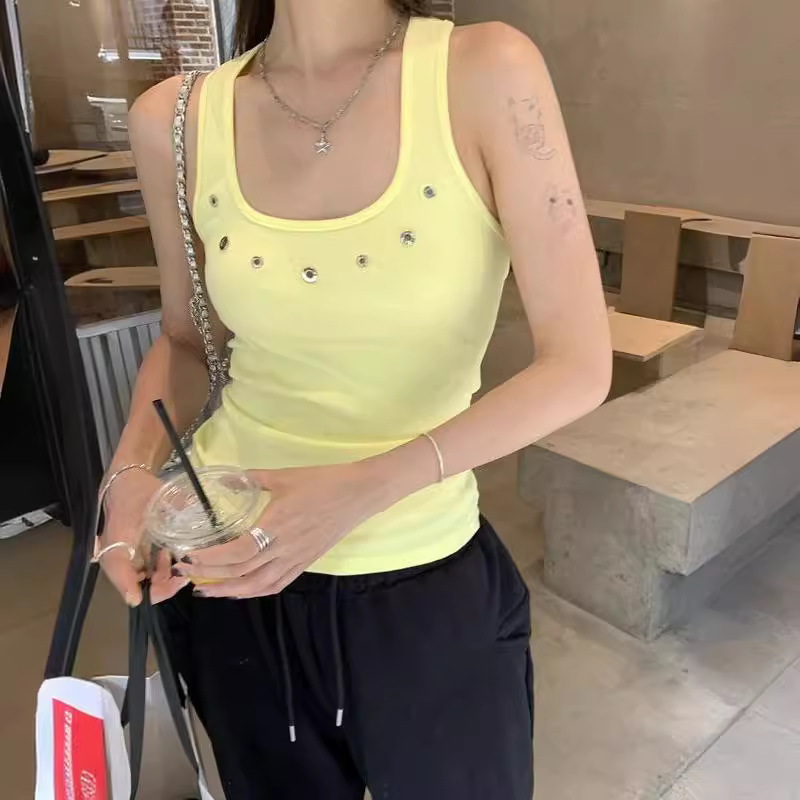 U-collar I-strap Camisole Women's Ice Silk White Sleeveless Top Thin Summer Outfit Niche Design Sense Slim Fit