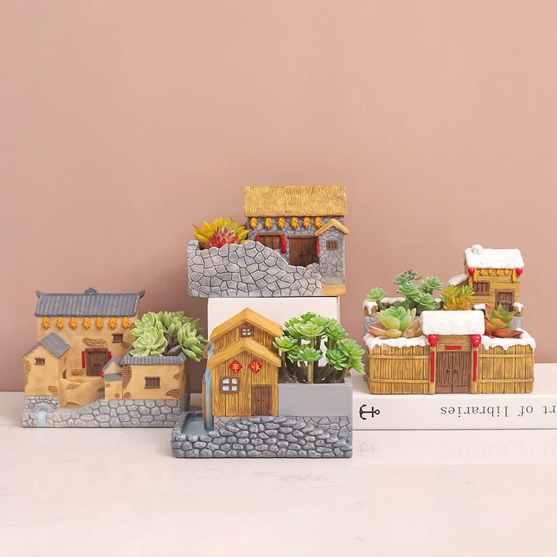 Chậu Cây Resin Chậu cây mọng nước resin phong cách nông trại vintage, chậu mini trang trí nhà, ban công và sân vườn (RG-253)