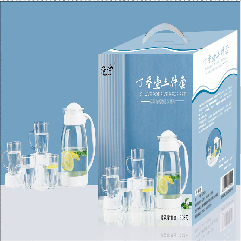 Moda Lila olla conjunto de cinco piezas hogar de gran capacidad botella de agua fría jugo olla a prueba de explosión de alta temperatura resistente tetera venta al por mayor