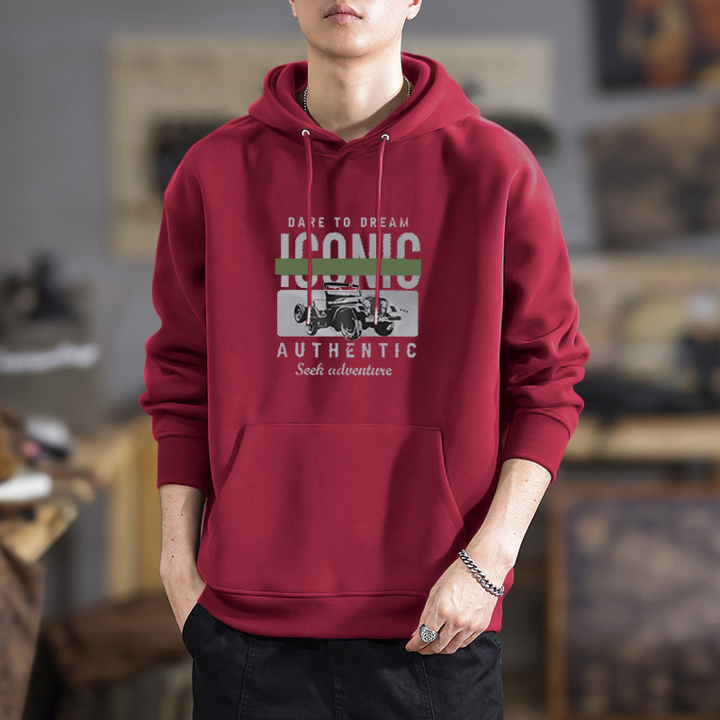 Rojo vino con sudadera encapuchada regular - 2830