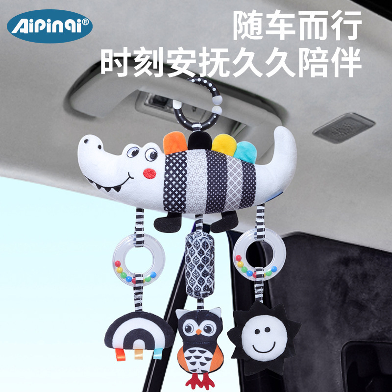 Aipinqi nuevo blanco y negro animal campana cama de viento colgar 0 - 3 años coche de bebé colgar campana de educación temprana juguetes de peluche