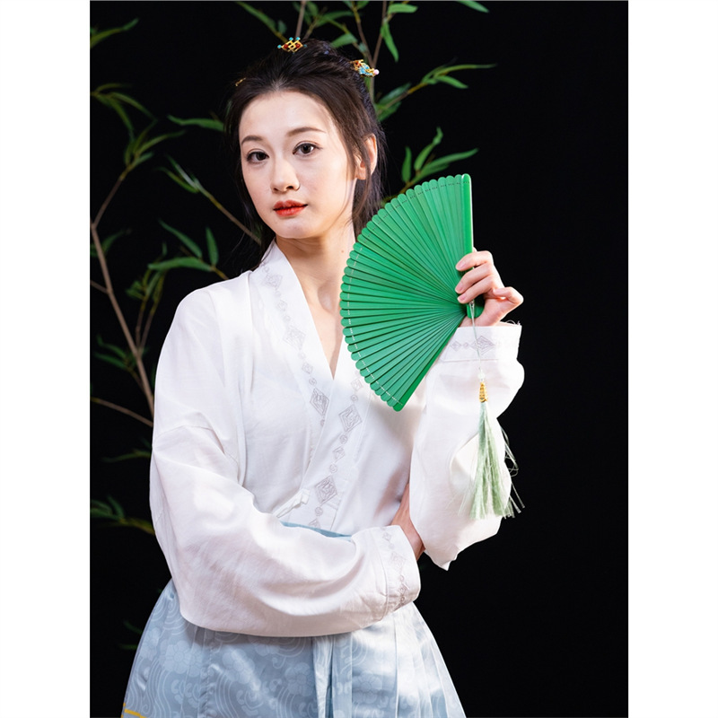古风扇子纯色果绿色全竹小折扇女式随身夏季折叠复古汉服旗袍舞蹈|undefined