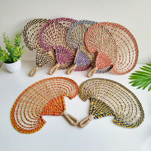 Vietnamese Hand-Woven Colorfulful Straw Fans for Home Cooling Fans, Art Restaurant and B&B Decorative Fans