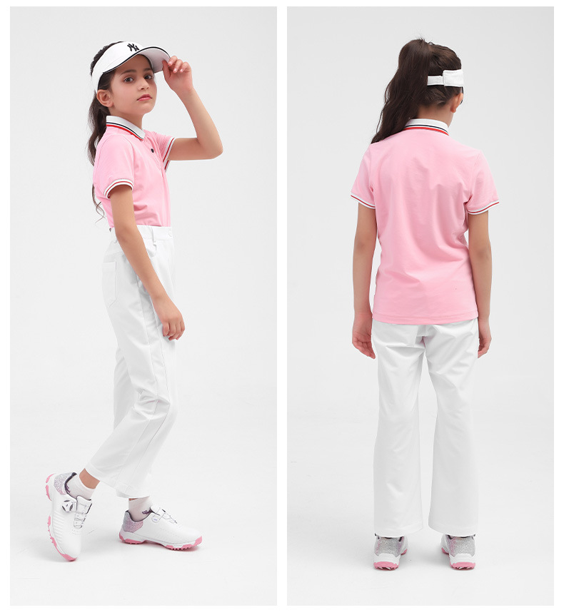 Áo thun tay ngắn golf bé gái PGM – Thoáng khí, khô nhanh mùa xuân hè — YF413 màu hồng, YF411 màu tím nhạt, YF413 màu xanh nhạt, YF413 màu xanh hải quân chi tiết 5