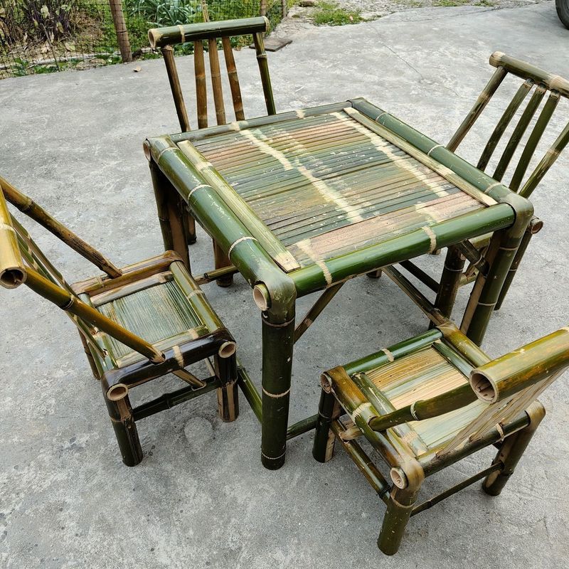 中国風の昔ながらのテーブル、竹のテーブルと椅子、屋外の炉付きティーテーブル、ダイニングテーブル、コーヒーテーブル、オフィス鍋竹テーブルのフルセット|undefined