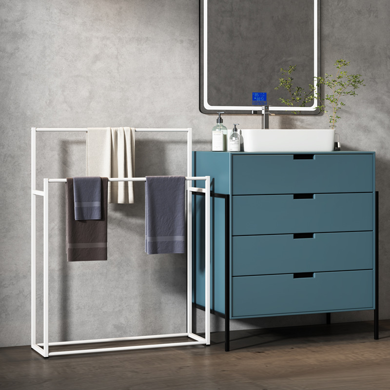 Punch-libre piso de baño estante de la toalla de almacenamiento baño Baño toalla trapo rack metal percha