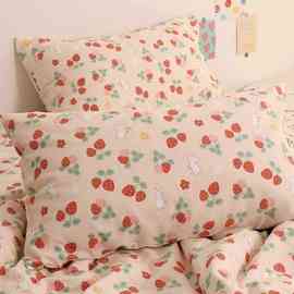 US4A莓莓兔48x74双层纱枕套一对装30x50儿童枕头套单个40x60
