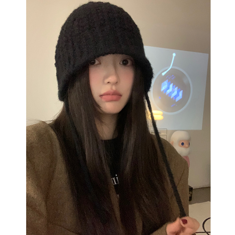 新款渔夫帽女秋冬纯色毛线帽保暖护耳冷帽显脸小堆堆帽百搭针织帽|undefined