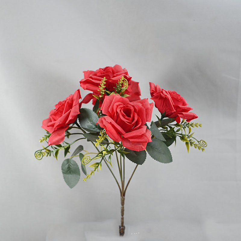 Fabricantes al por mayor flores de simulación paisajismo estilo nórdico en el hogar decoración de boda 5 rosa de simulación de rizado