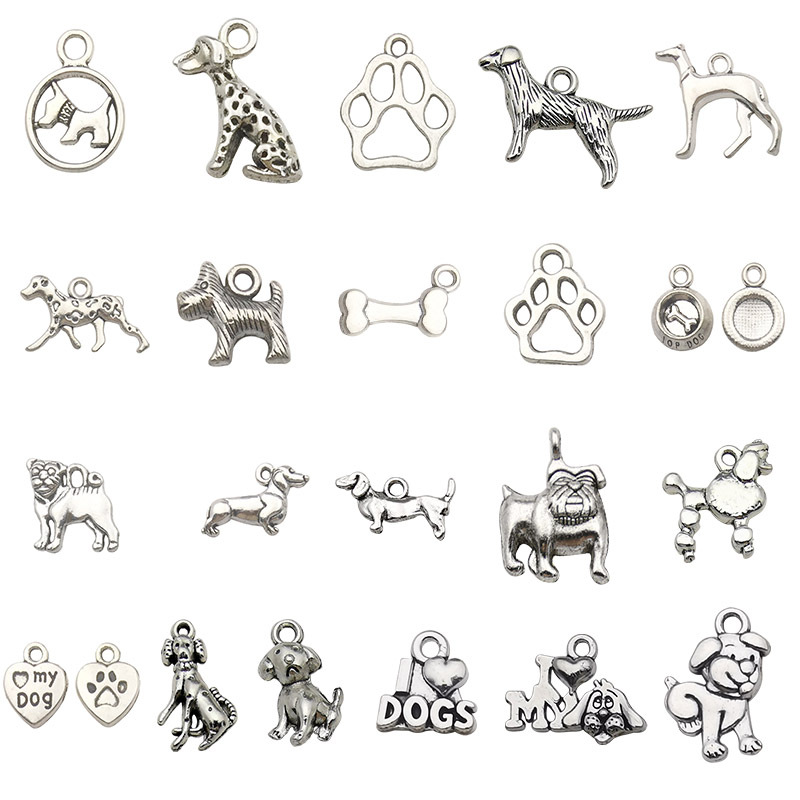 Venta caliente de fábrica 1 caniche plata Xizanga accesorios colgante DIY accesorios animales antiguos plata cachorro hueso pata