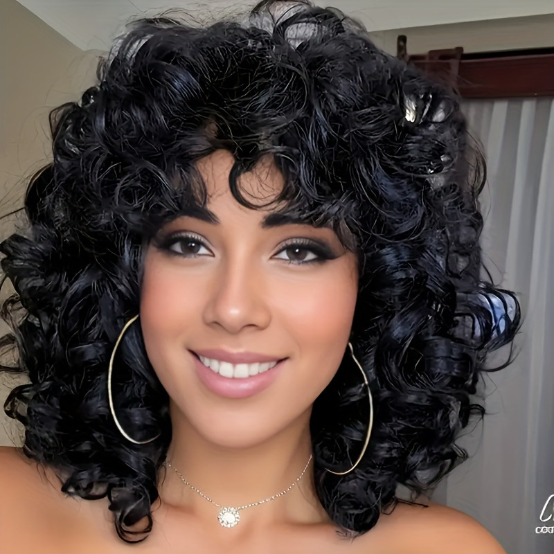 Afro Kinky Curly Synthetic Wig for Women - Soft, Natural Looking Short Loose Curly Half Wig, Black
