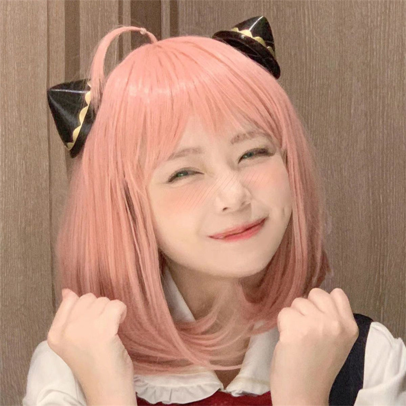 SPY play House cos peluca mujer SPY × FAMILIA Arnia dos dimensiones Rosa Pelo Corto cabeza ondulada pelo falso