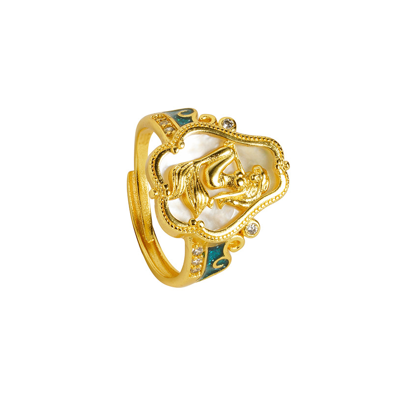 Anillo de sirena dorada de arena de Vietnam personalidad dulce joyería de corona de princesa sirena dorada ajusta el estilo popular