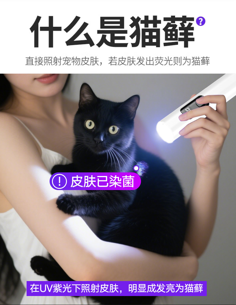 Wood's 365Nm Uv Black Mirror Cat Ringworm Lamp Banknote Detection Fluorescent Identification Uv Curing Manicure Purple Light Detection Lamp