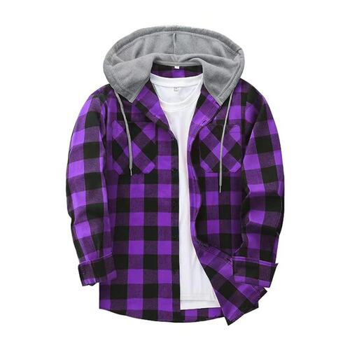 New Amazon Fleece Plaid Hooded Sweatshirt, European and American Size, Dual Pockets Hooded Shirt for Men