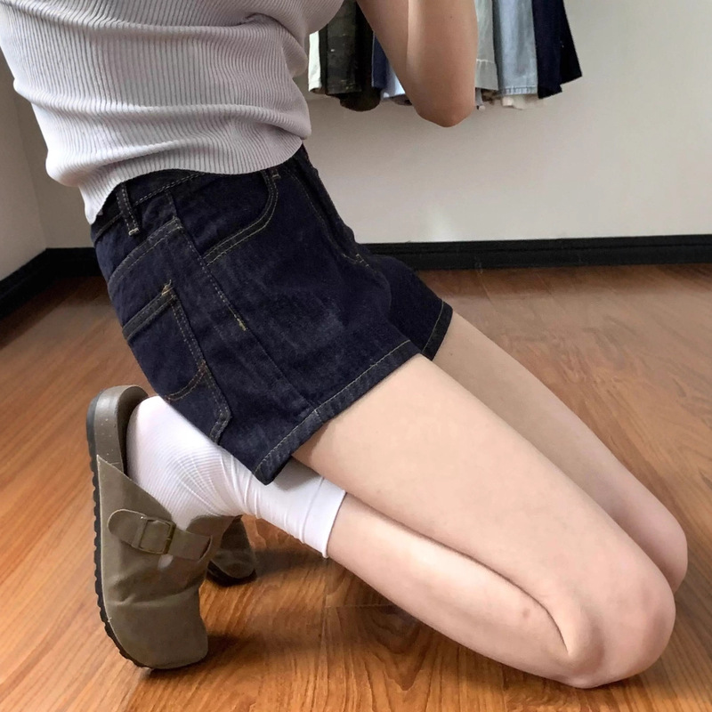 深蓝色直筒牛仔短裤女夏季大码胖mm梨型身材宽松显瘦a字辣妹热裤|undefined