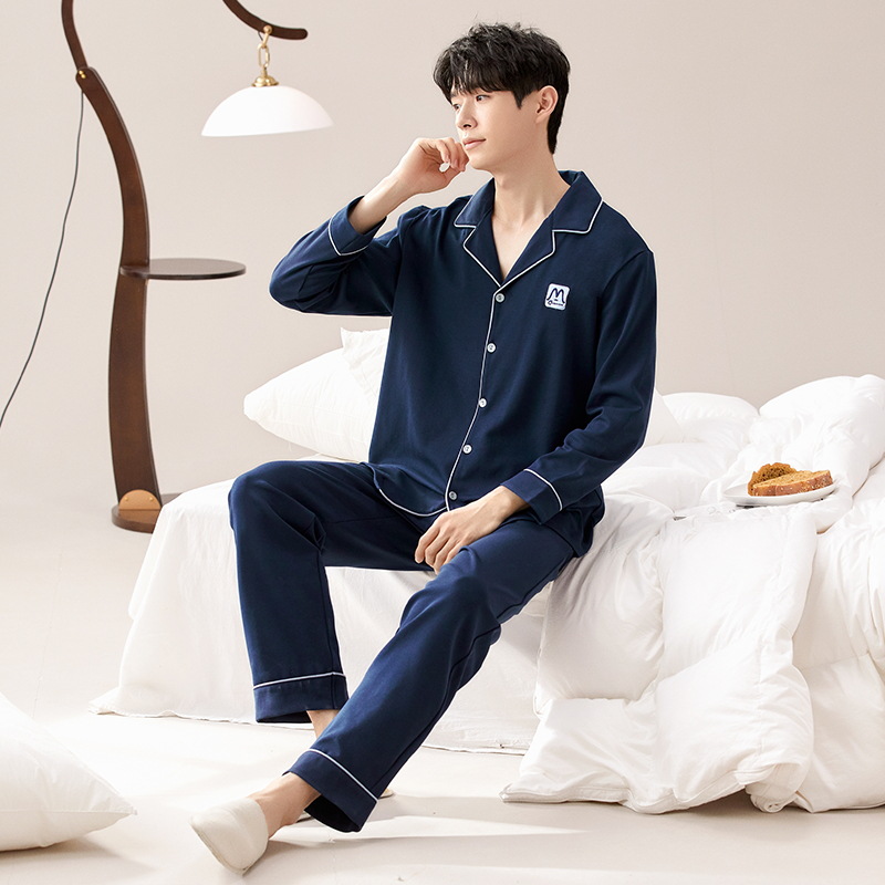 2024 primavera nuevos pijamas de los hombres de mediana edad y ancianos de algodón cardigan jóvenes pantalones de manga larga ropa en el hogar traje casual