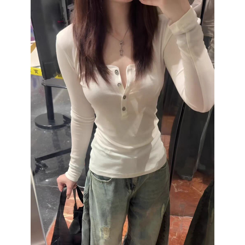 Purely desirable hot girl V-neck bow long-sleeve T-shirt for women, early spring stylish inner layer, slim-fit, versatile base shirt top Purely desirable hot girl V-neck bow long-sleeve T-shirt for women, early spring stylish inner layer, slim-fit, versatile base shirt top