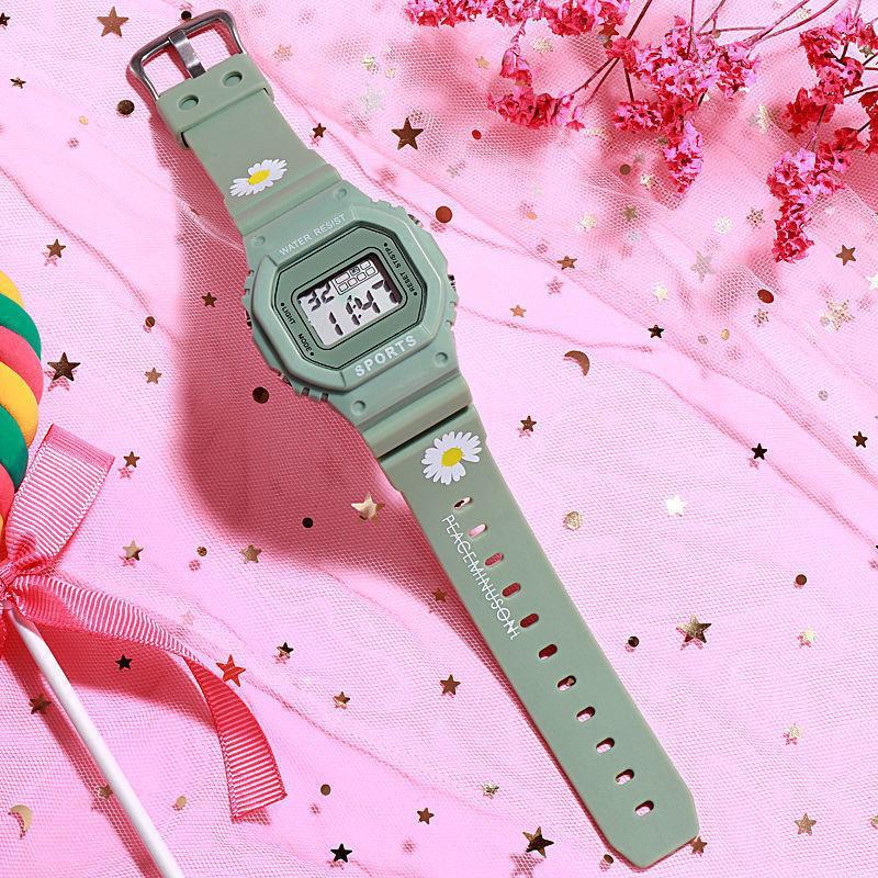 Cross-Border Best-Selling Luminous Chrysanthemum Square Watch for Students and Children, High-Looking, Sporty and Casual Electronic Watch, Campus Style