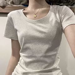 アメリカのレトロな半袖の正肩のtシャツの女性の夏はやせています。