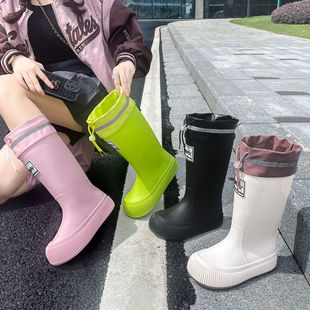 2025 Rainy Season Popular Women's High-Top Waterproof Rain Boots Winter Warm Drawstring Rain Boots One-Piece Water Shoes Wholesale