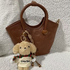 パン子犬クリスマス小屋トートバッグ女性秋冬レトロ通勤手提げ斜め掛け2025新型シングル肩