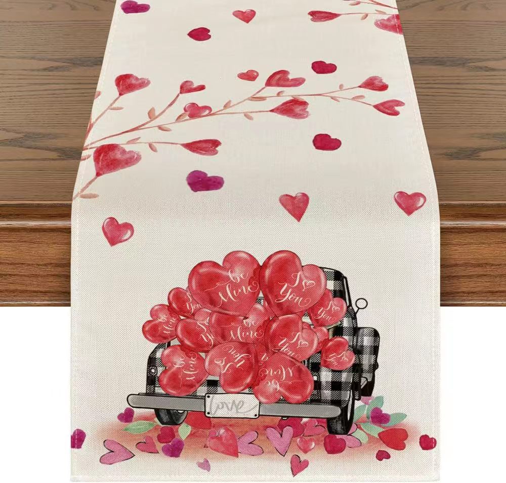 Heart Shape Pattern Valentine's Day Cute Retro Pastoral Heart Shape Linen Tablecloth