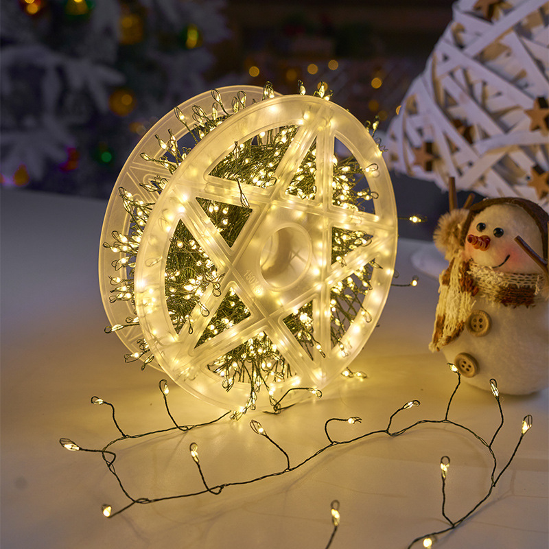 Luz de petardos verde oscuro transfronterizo Árbol de Navidad Luz LED Cadena de Navidad Alambre de cobre Decoración de escena festiva Iluminación