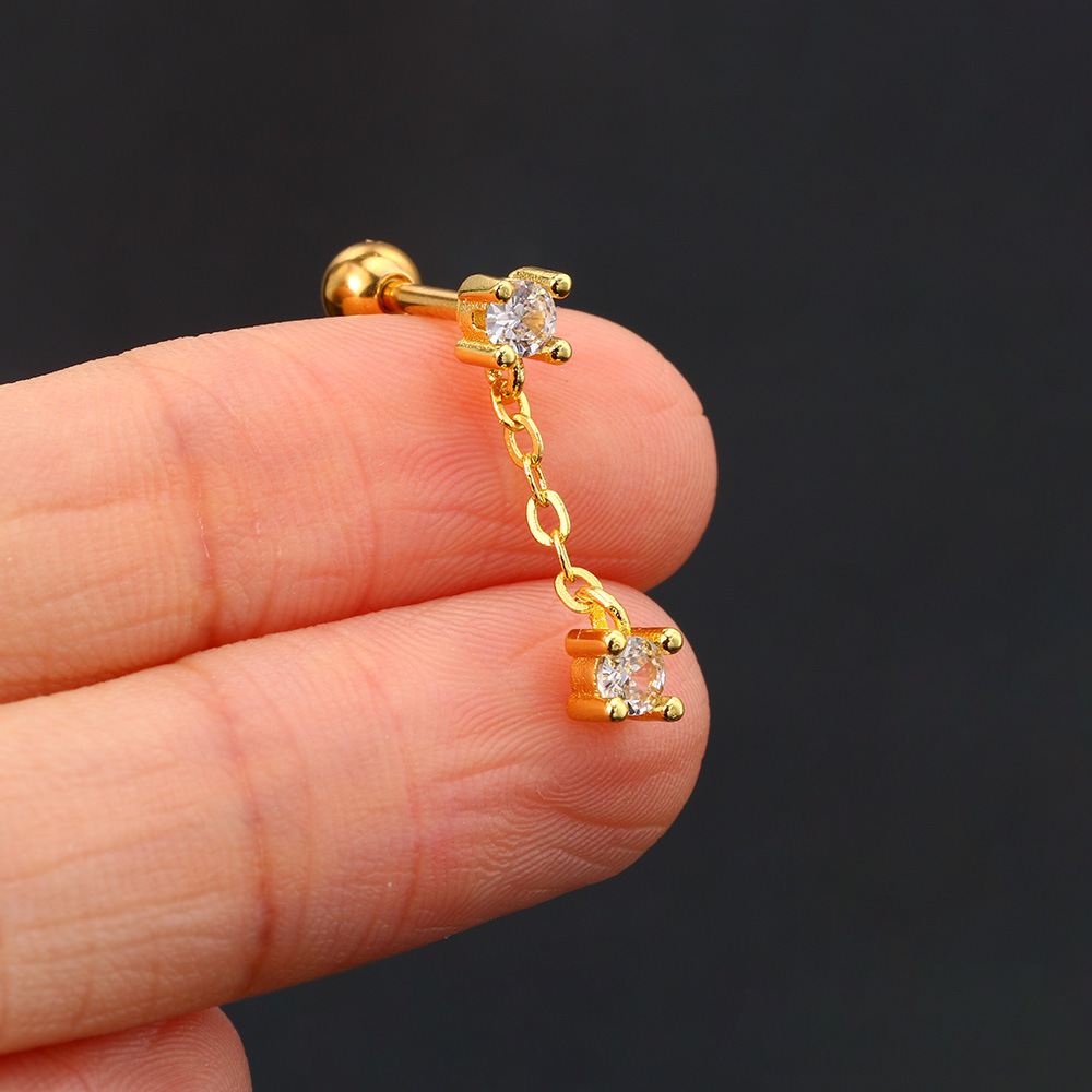 Popular Piercing Earbone Nails, Female Zircon Paper Clips, Chain Screws, Twisted Ball Earnails, Fashionable Earrings_voghion.com