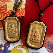 4D金镶玉吊坠仿和田墨玉观音佛龙凤关公项链男女直播货源福利礼品