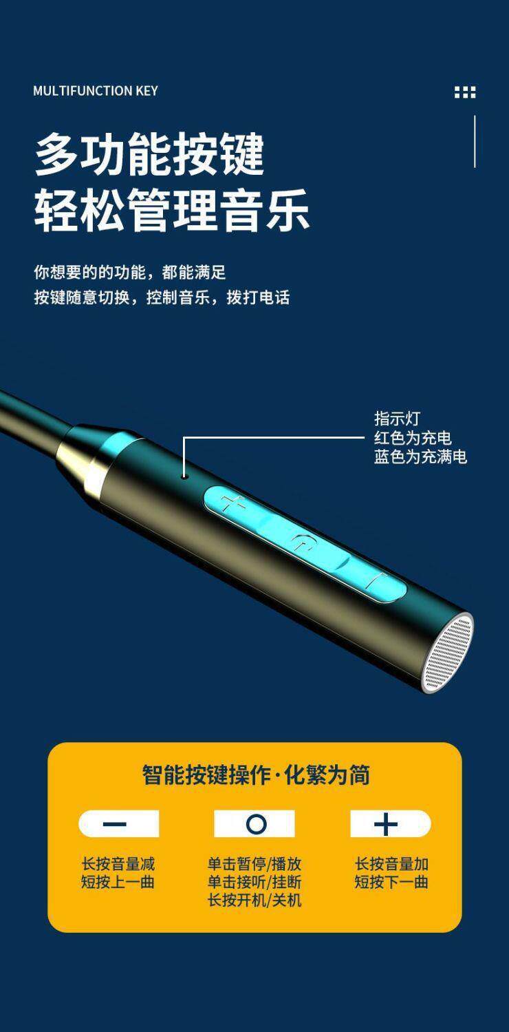 Wireless Bluetooth earphones, sports neckband style, ultra-long battery life, high capacity, suitable for Apple, Huawei, VIVO, OPPO, Android