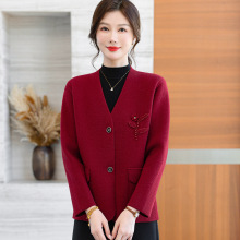 时尚休闲2025新款妈妈装V领长袖针织开衫中年老年女装毛衣外套