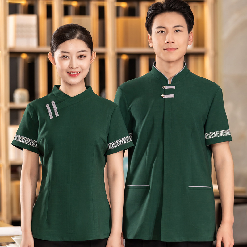 Summer new spot hotel work clothes short sleeve Chinese restaurant Teahouse waiter uniform hot pot chain clothing