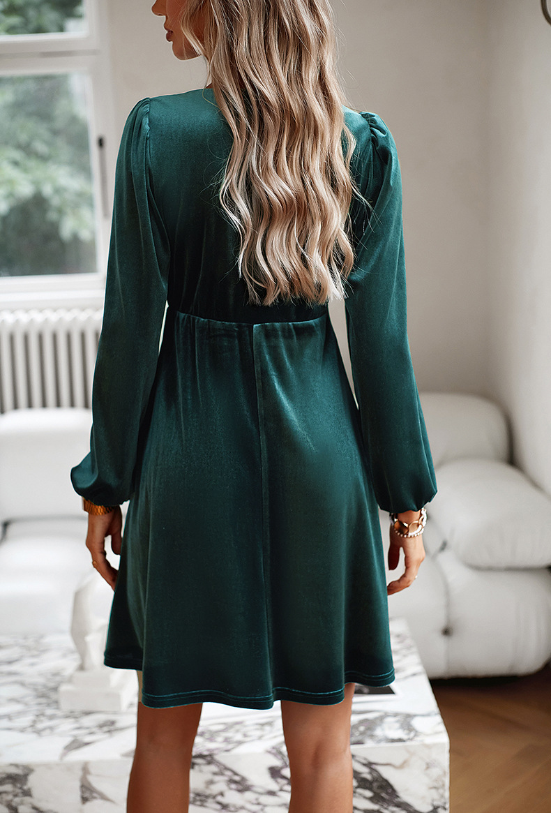 Women's Gender Elegant Style Women's Regular Dress Elegant Square Neck Long Sleeve Solid Color Midi Dress Party