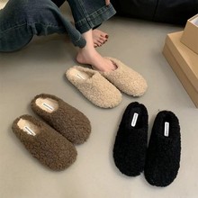 东大门时尚羊羔毛包头毛毛拖鞋女秋冬外穿2024年新款一脚蹬棉拖鞋