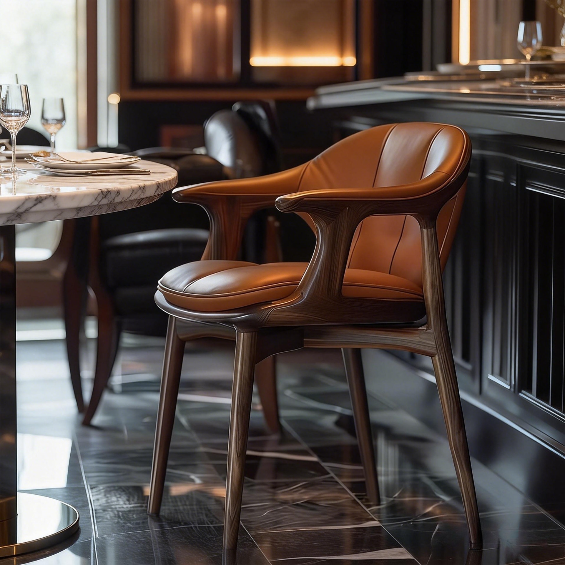 North American Black Walnut Solid Wood Leather Upholstered Tea Chair Designer Model Home Study Dining Chair Furniture Light Luxury Style Dining Chair