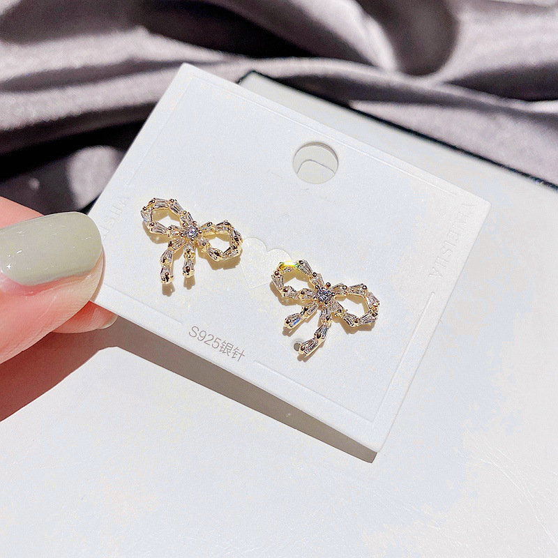 Korean Zircon Bow Earrings display picture 8