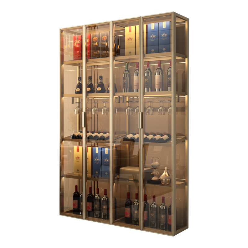 Stainless Steel Glass Wine Cabinet Simple Modern Wine Cabinet Living Room Household Sideboard Display Cabinet Made Storage Cabinet
