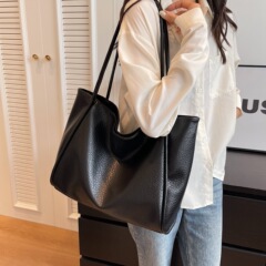 2023秋季新款純色百搭大容量單肩包托特包高級感荔枝紋菜兜子女包