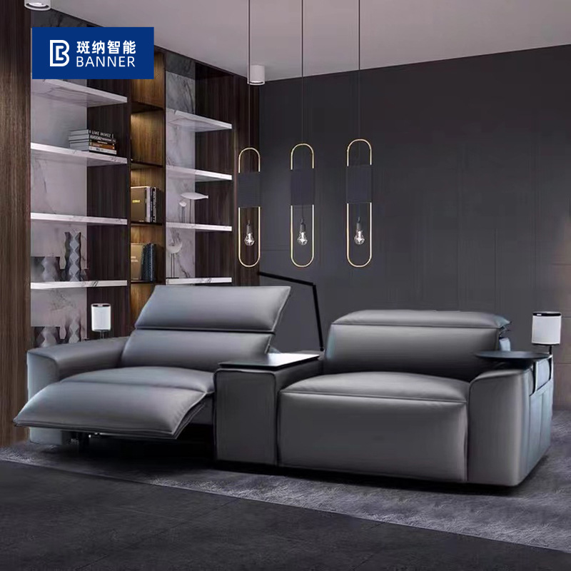 New Italian Minimalist Leather Coffee Table Sofa Combination Living Room Electric Smart Home Theater AV Room Sofa