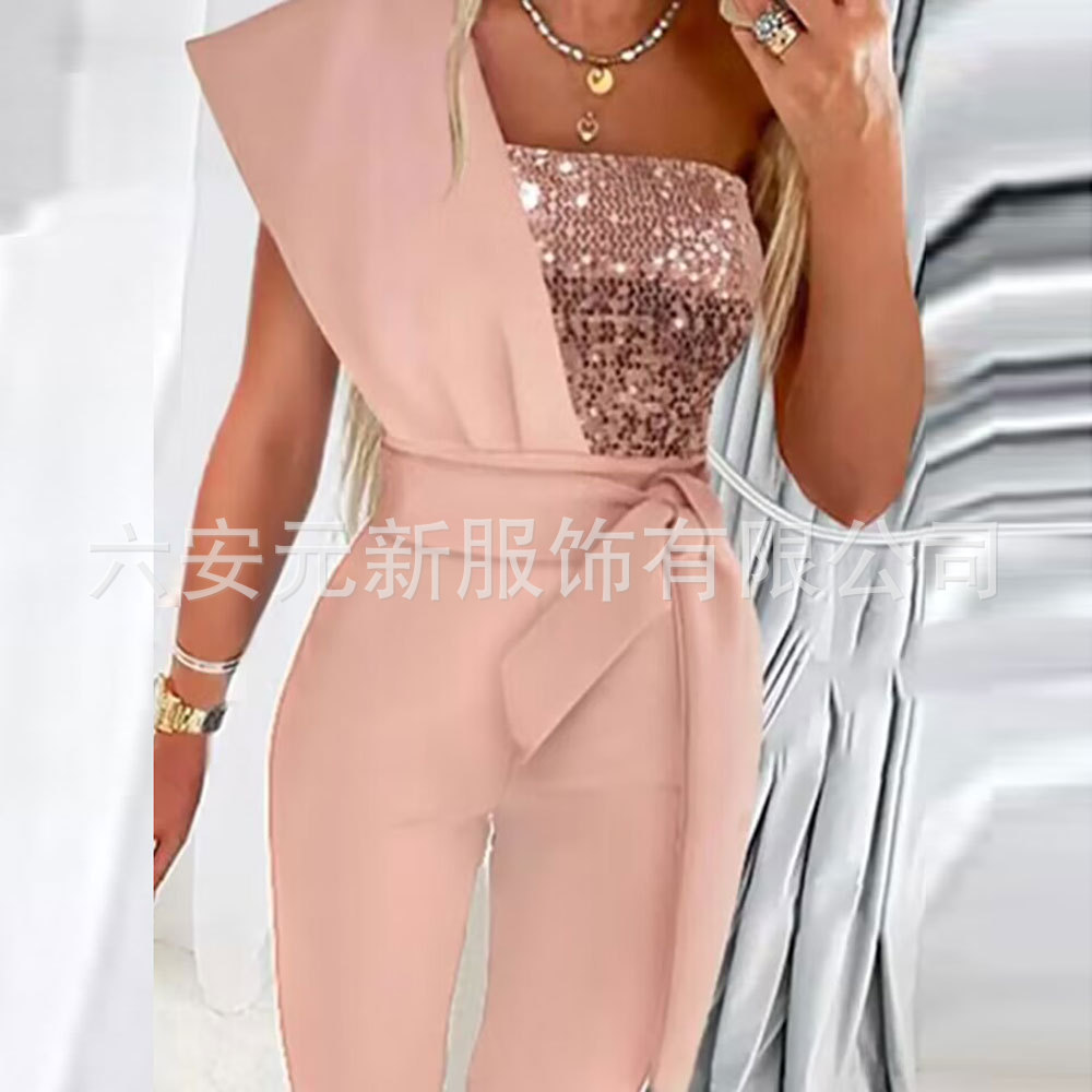Europa y América del comercio exterior AliExpress nueva rosa de las mujeres bola mono elegante sexy pantalones mono vestido de un solo hombro