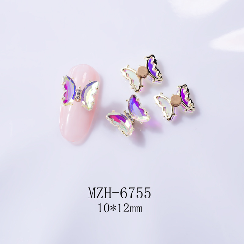 Giratoria de uñas mariposa joyería en línea celebridad tridimensional Rosa cristal alas accesorios DIY mariposa joyería de uñas Taladro