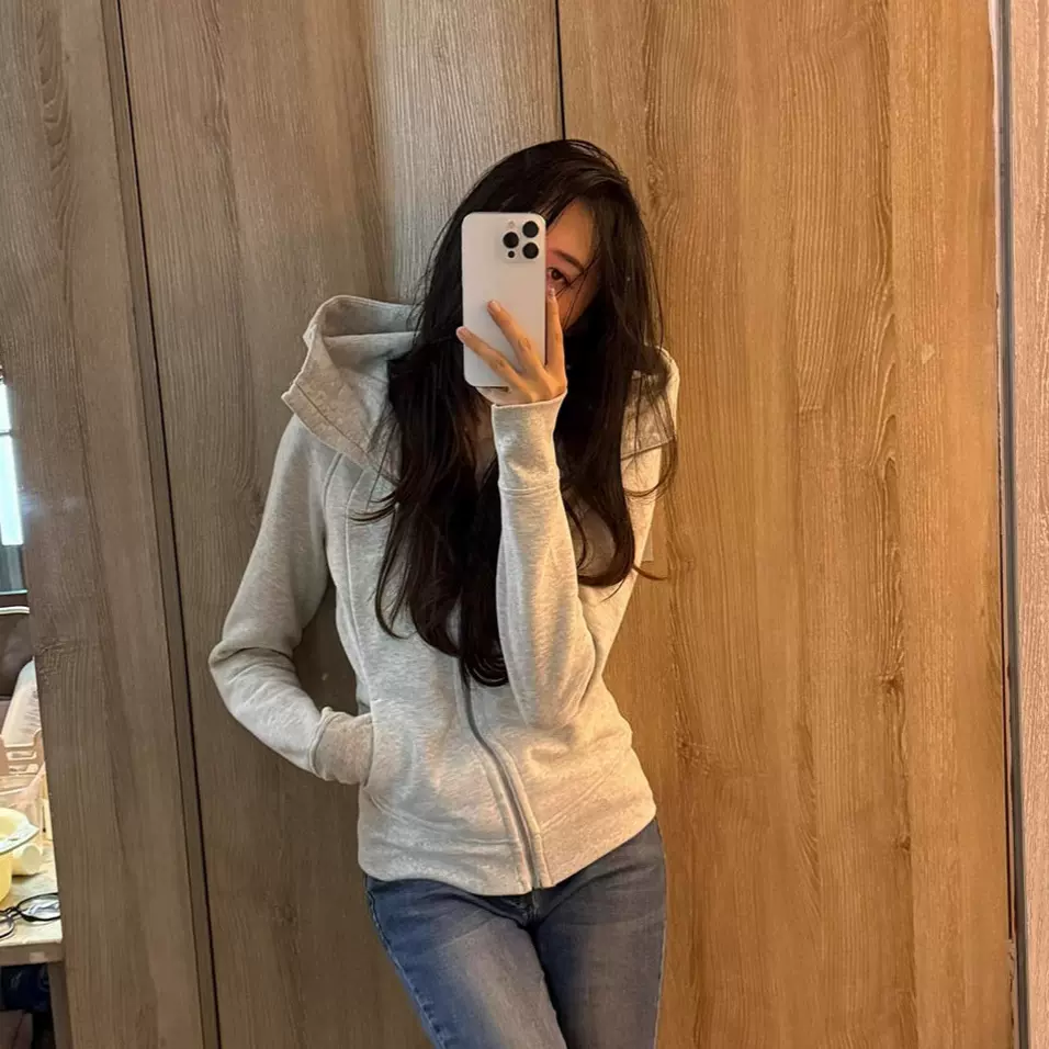 即墨卫衣修身外套女正肩卫衣春秋季连帽开衫收腰紧身上衣2025新款