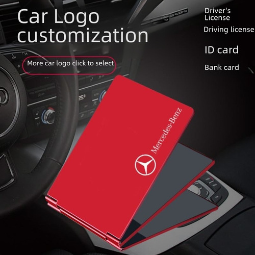 License plate holder with aluminum alloy laser engraved protective cover, car emblem design metal ID card holder, popular card case C