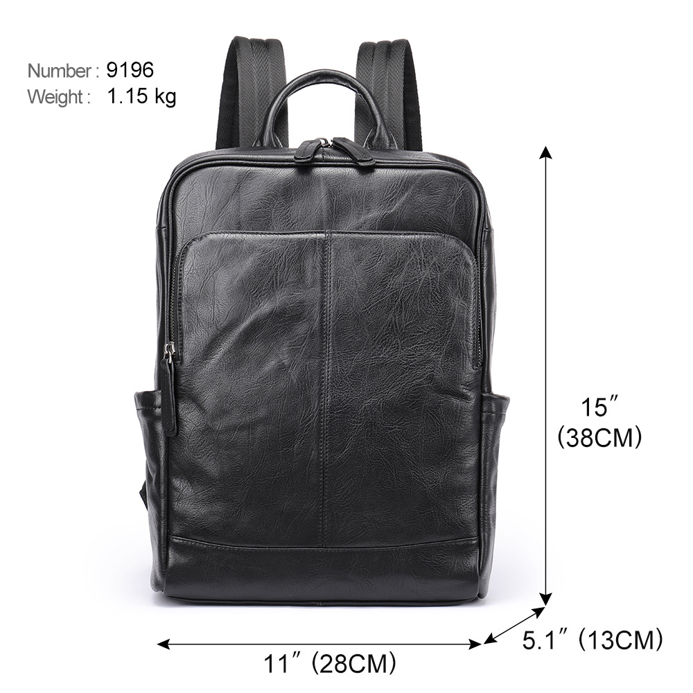 Ba lô da thật nam đựng laptop 15.6 inch, phong cách công sở đi làm và đi học — Màu đen, Cà phê, Mùa thu tự nhiên màu đen, Cà phê tự nhiên rơi