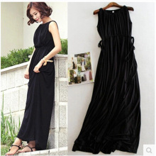 夏季新款韩版莫代尔无袖背心长裙高腰抽绳系带显瘦连衣裙仙气