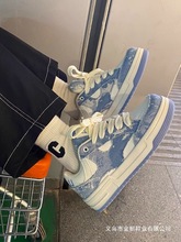 小众牛仔板鞋男2025秋季新款百搭ins帆布鞋子厚底增高休闲面包鞋