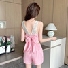 Lace patchwork two-piece backless vest skirt with bottom for women